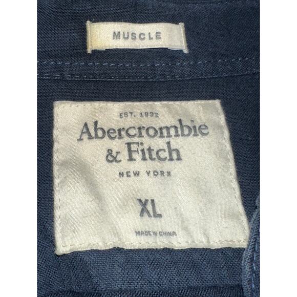 Abercrombie & Fitch Men’s Button Down Shirt Flannel Cotton Navy Blue XL Casual - Picture 3 of 8